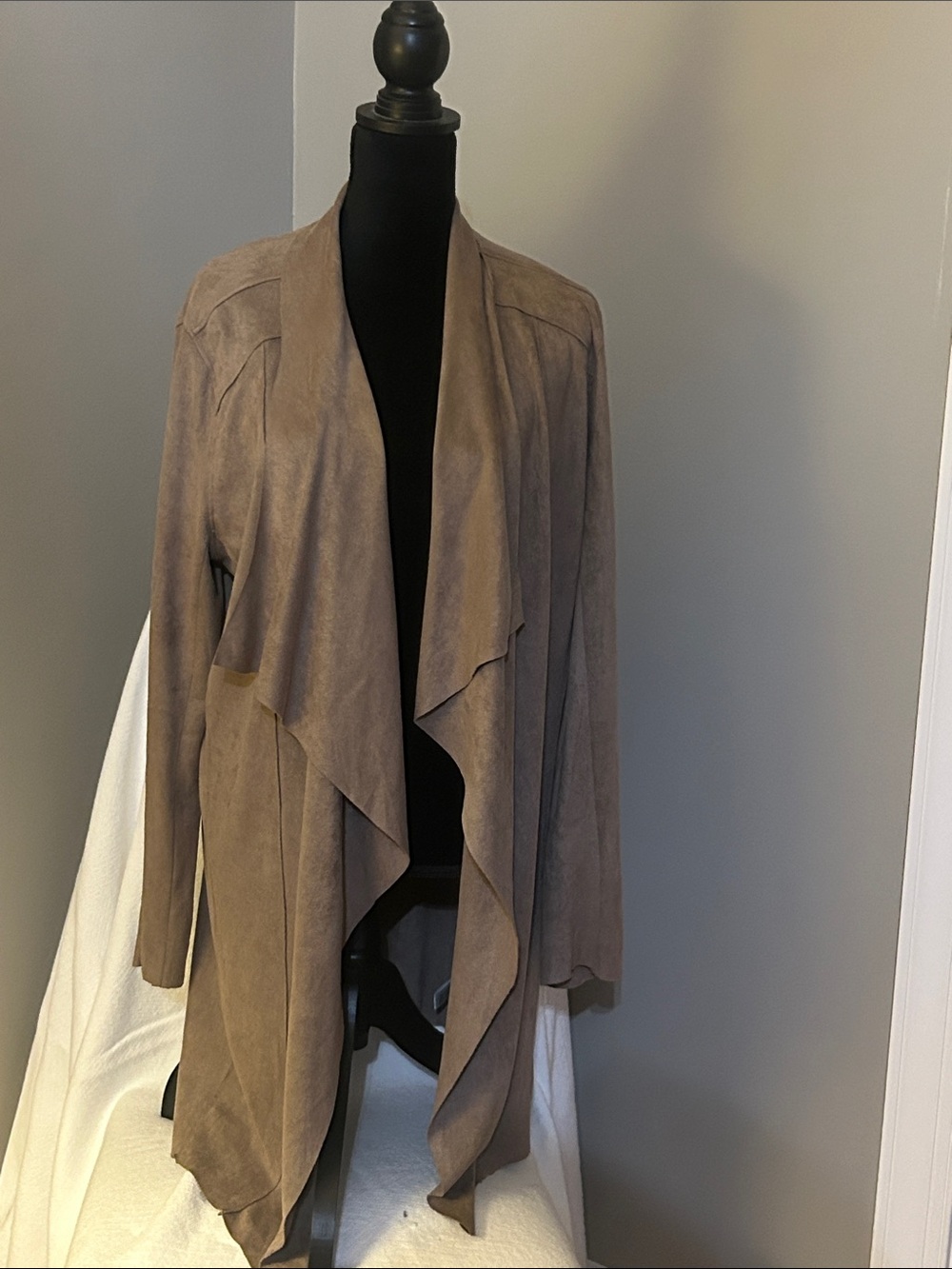 Umgee Taupe Open-Front Draped Suede Jacket